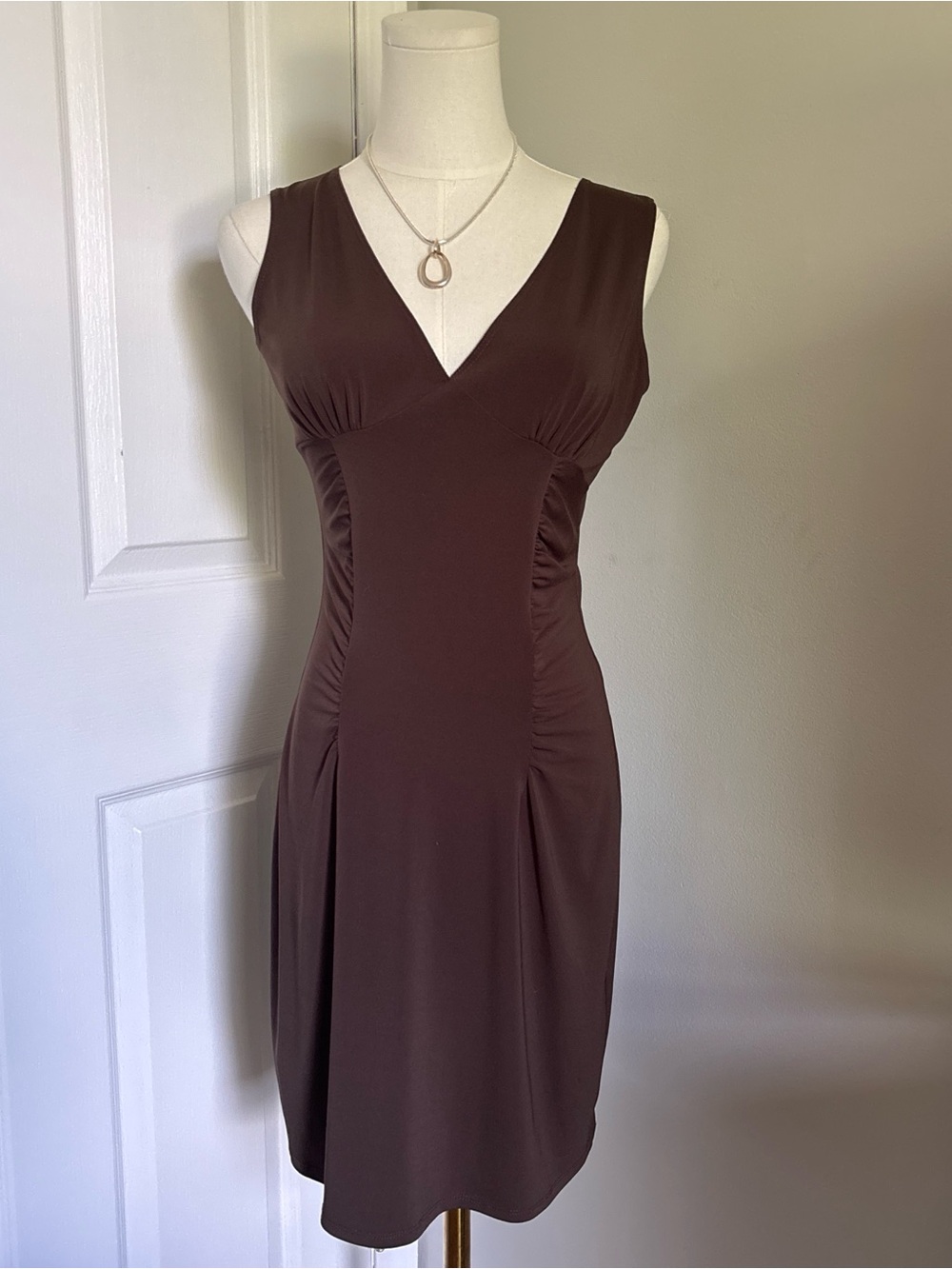 Moda International Brown V-Neck Midi Sheath Dress